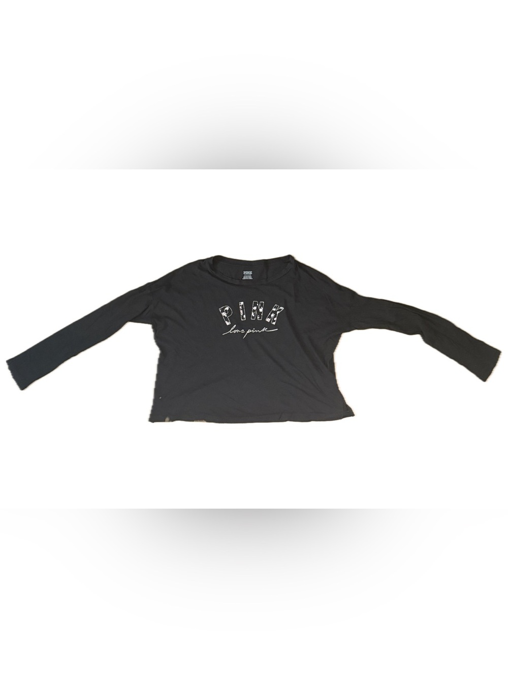 PINK Victoria's Secret Black Long Sleeve Crop Top Women's Small